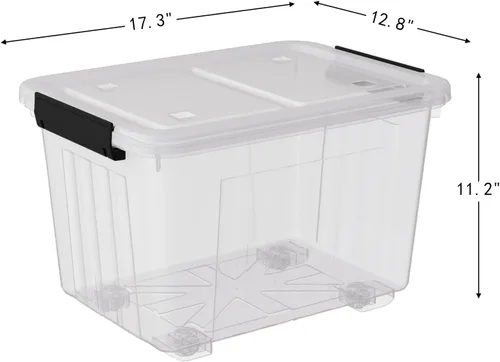 Vista 3 de Paquete de 4 cajas de almacenamiento con pestillo transparente de 30 litros, contenedores grandes de plástico con ruedas