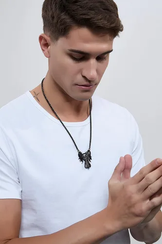 Vista 5 de YAMI Collar de alas angulares para hombre, ángel de la guarda, dragón, cuervo, pulpo, collar de anime, collar de acero inoxidable 316