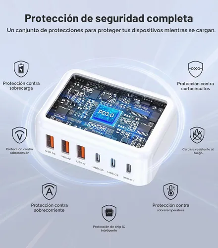Vista 8 de Bloque de cargador rápido USB de 100W, concentrador de estación de carga