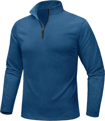 Vista 13 de MAGCOMSEN Sudadera de golf de manga larga con forro polar para hombre, con cremallera de 1/4, térmica, para correr