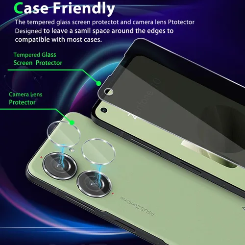 Vista 7 de Zeking [Paquete de 2+2 para Asus Zenfone 10 (2023) Protector de pantalla de vidrio templado de privacidad y protector de lente de cámara