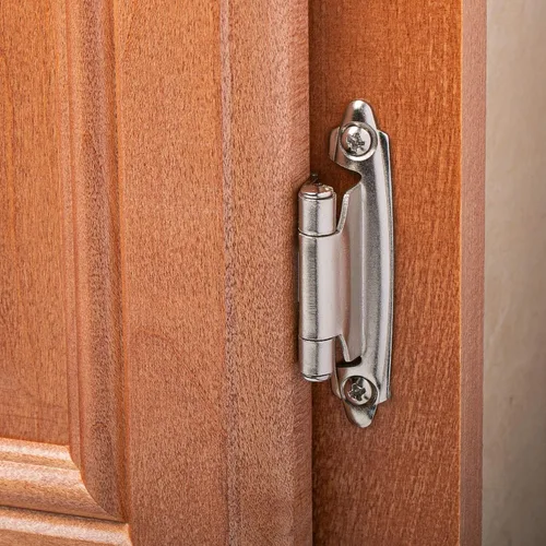Vista 5 de DecoBasics - Bisagras de gabinete de níquel cepillado satinado de 3/8" (1 par - 2 piezas) - Bisagras de gabinete con cierre automático empotradas