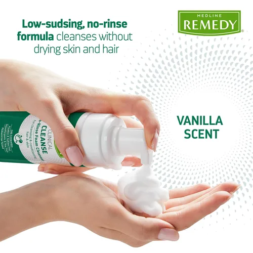 Vista 4 de Medline Remedy Limpiador clínico de espuma sin enjuague, aroma a vainilla (8 onzas líquidas), champú sin enjuague y limpiador corporal para pieles