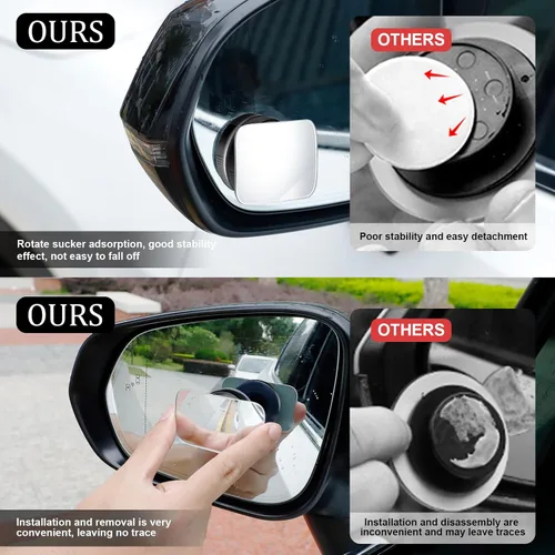 Vista 6 de Espejo de punto ciego para coche, Espejo lateral rectangular de cristal HD sin marco convexo reutilizable, Espejos retrovisores de ángulo amplio