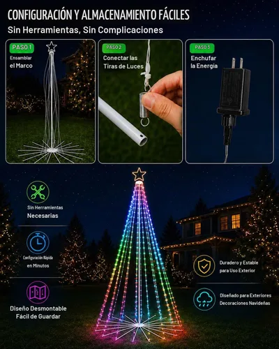 Vista 8 de Árbol de Navidad al aire libre de 7 pies con luces, bricolaje espectáculo Totalmente bricolaje, escenas preestablecidas de un solo toque