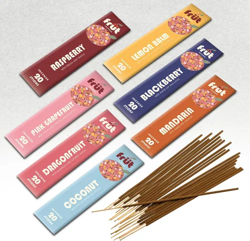 Vista 6 de Juego de regalo de varillas de incienso Mecka Frut, 140 varillas para meditación y relajación, 7 aromas afrutados para aromaterapia, incienso