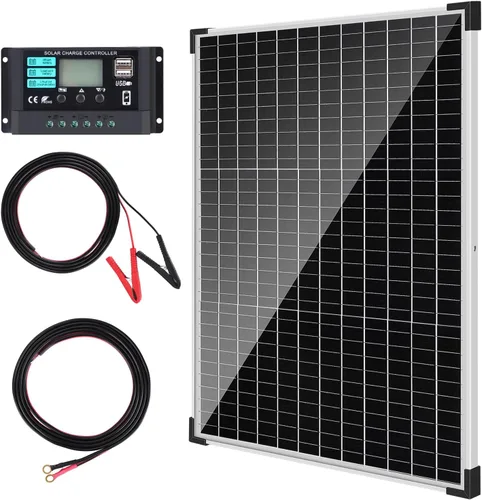 Vista 9 de TBER Kit de panel solar de 20 W 12 V, cargador de batería solar con controlador de carga de 10 A y cables de extensión con clips de batería