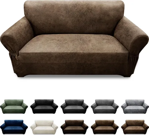 Vista 22 de Fundas para Sillón de 2 Piezas con Cojín en T, Fundas de Aspecto de Cuero para Sofá, Fundas para Sillas, Protector de Muebles Elástico, Funda