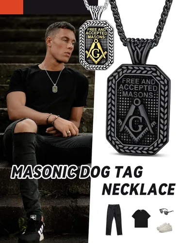 Vista 8 de FaithHeart Masonic Necklace for Men, Freemason Compass Symbol 18K Gold PlatedStainless Steel Free and Accepted Masons Pendant Jewelry with Gift Box