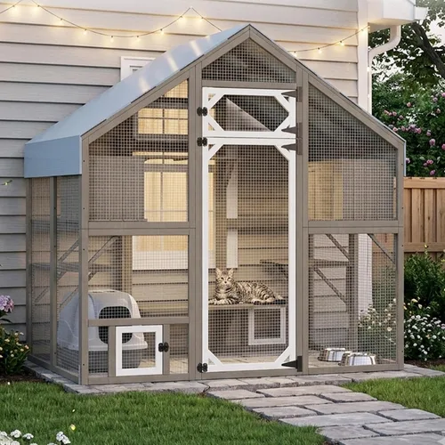 Vista 14 de Gowoodhut Catio - Recintos para gatos al aire libre, casa grande de madera