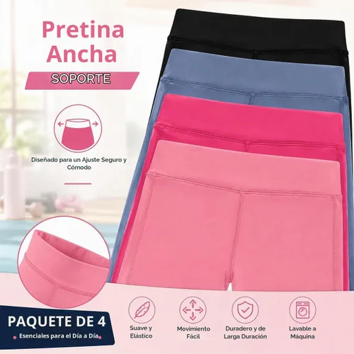 Vista 3 de BTween Paquete de 4 leggings para niñas, ejercicio, mallas deportivas con cintura ancha para niñas Basc1