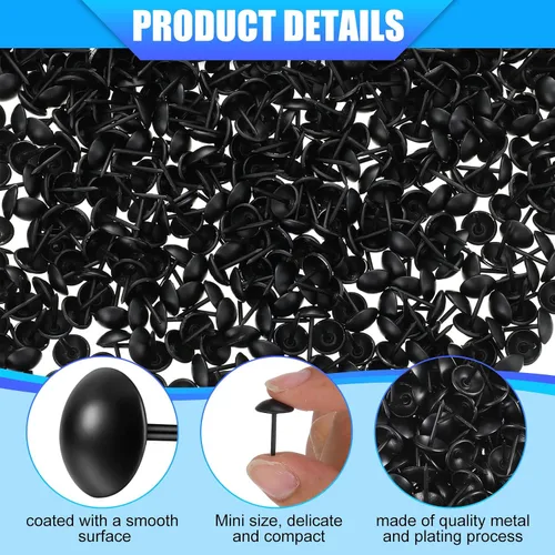 Vista 4 de Outus 200 tachuelas de tapicería negras de 7/16 pulgadas, tachuelas decorativas para muebles, pasadores de pulgar, clavos de tapicería con caja