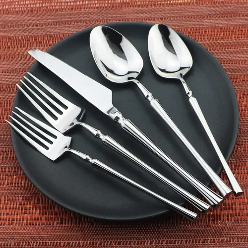 Vista 6 de Juego de cubiertos de 20 piezas, acero inoxidable 18/10, acabado satinado, juego de cubiertos para el hogar, elegante juego de utensilios de cocina