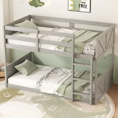 Vista 11 de Twin Size Bunk Bed with Panelled Headboard and Footboard, Antique Dark Oak Antique Oak
