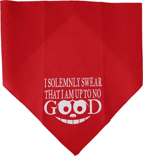 Vista 17 de Bandana serigrafiada para mascotas y perros, con texto "I Solemnly Swear That I Am Up To No Good" Cocoa S