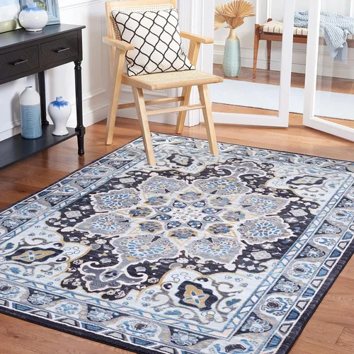 Vista 11 de SAFAVIEH Riviera Collection - Alfombra lavable de 2 pies 2 pulgadas x 9 pies, beige y carbón, antideslizante y fácil de limpiar, ideal para sala