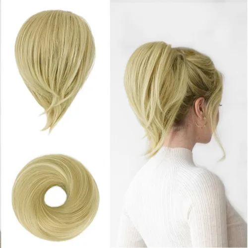 Vista 12 de BARSDAR Extensiones de Moño de Cabello Liso - Extensiones de Moño de Cola de Caballo Corta y Lisa para Mujeres, Coleteros de Moño de Cabello