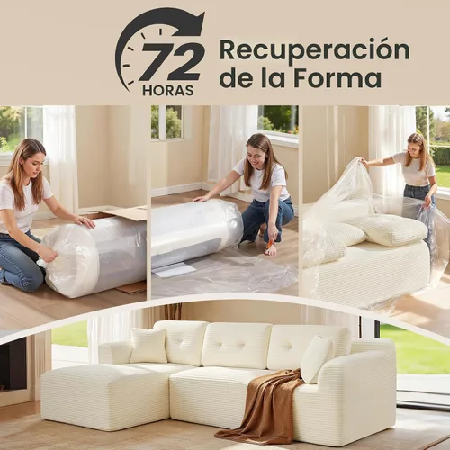 Vista 6 de VASAGLE Sofá modular seccional sin armazón de 108.3 pulgadas con chaise, sofá nube moderno con asiento profundo, sofá de pana en forma de L