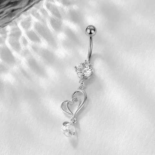 Vista 5 de NASAMA Piercing de ombligo de acero inoxidable 14G para mujer, joyería de piercing para el ombligo CZ