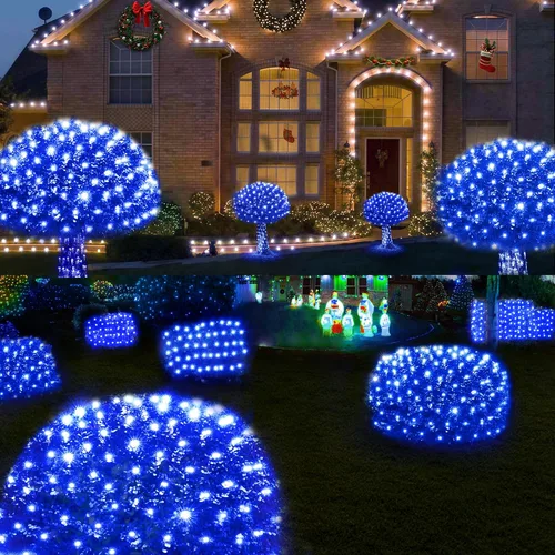 Vista 5 de WBao - Luces de Navidad, 200 LED de red de 8.4 x 5.2 pies, luz de malla para exteriores con 8 modos, temporizador, certificado UL, conectables