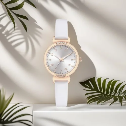 Vista 2 de NUOVO Reloj para mujer - Reloj de diamantes blancos y negros con números arábigos, estilo impermeable y casual, correa de cuero