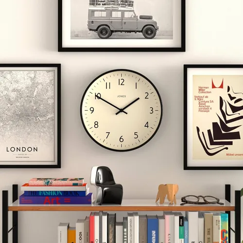 Vista 2 de JONES CLOCKS® Reloj de estudio Reloj de pared redondo moderno 12 Negro