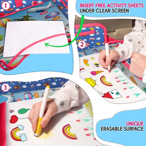 Vista 5 de ECOFANTASY Bandeja de viaje para asiento de automóvil para niños, mesa de Avión