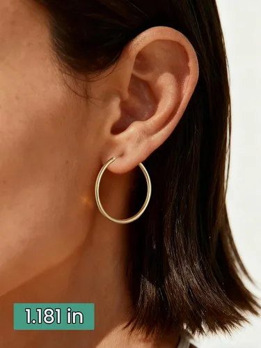 Vista 2 de ChicSilver Aretes de aro de plata de ley para mujer, aros de plata de ley 14k dorado