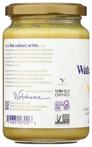 Vista 6 de WATCHAREE'S - salsa tailandesa de curry amarillo vegana auténtica receta tradicional tailandesa tarro de 12 oz