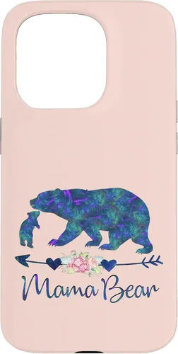 Vista 14 de Teal Blue Purple Floral Mama Bear and One Cub Light Pink Case for iPhone 17
