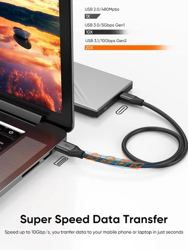 Vista 3 de CableCreation Cable USB C a USB A de 1 pie, USB 3.1 USB 3.2 Gen2 10Gbps USB A a C, cable de datos, Android Auto Cord 3A para USB C, SSD externo