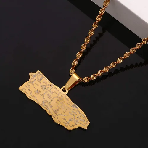Vista 4 de Collar con colgante de mapa de Puerto Rico de acero inoxidable, joyería de mapa de puertorriqueños