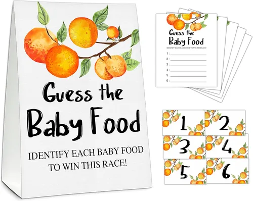 Vista 10 de Guess the Baby Food Party Games, juego de baby shower, 1 letrero de pie + 25 tarjetas de respuesta + 6 tarjetas de números, suministros