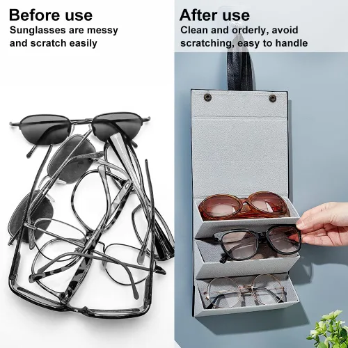 Vista 3 de PH PandaHall Estuche de almacenamiento para anteojos con 3 ranuras de cuero sintético organizador de gafas de sol portátil