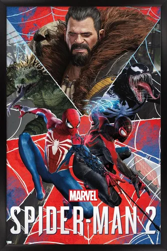 Vista 8 de Trends International Marvel's Spider-Man 2 - Póster de pared de grupo, 22.4 pulgadas de largo x 14.7 pulgadas, versión enmarcada de madera de granero