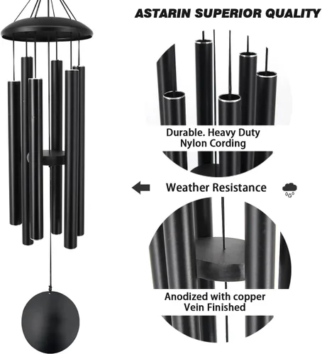 Vista 4 de ASTARIN Campanillas de viento conmemorativas para exteriores, 36 pulgadas con 6 tubos pesados, tono profundo para decoración colgante de jardín
