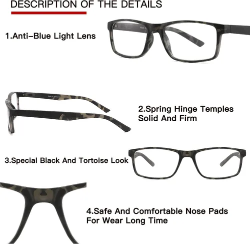 Vista 4 de Lentes de lectura con bloqueo de luz azul para mujeres y hombres, bisagra de resorte para computadora