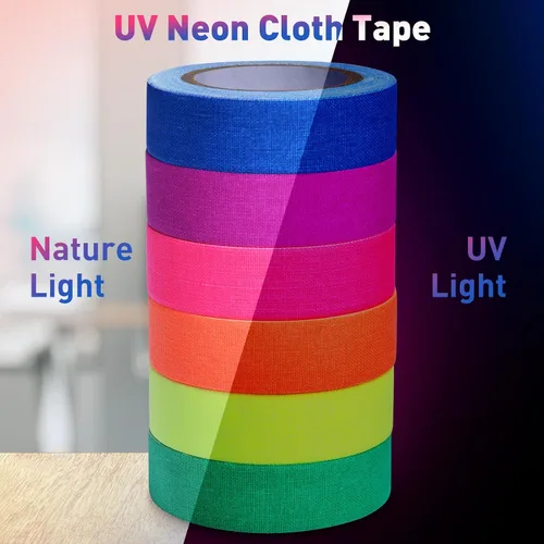 Vista 2 de Cinta que brilla en la oscuridad, cinta fluorescente de neón de luz negra UV en luz negra