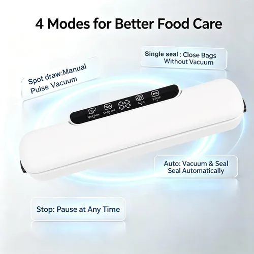 Vista 5 de Máquina selladora al vacío de alimentos con 25 bolsas, potencia de succión de 65 kPa, máquina de sellado al vacío, automática compacta de un solo