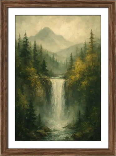 Vista 30 de MUDECOR Lienzo enmarcado prémium para pared, pinos nevados en bosque de invierno, ilustraciones modernas, arte contemporáneo, escénico, divertido