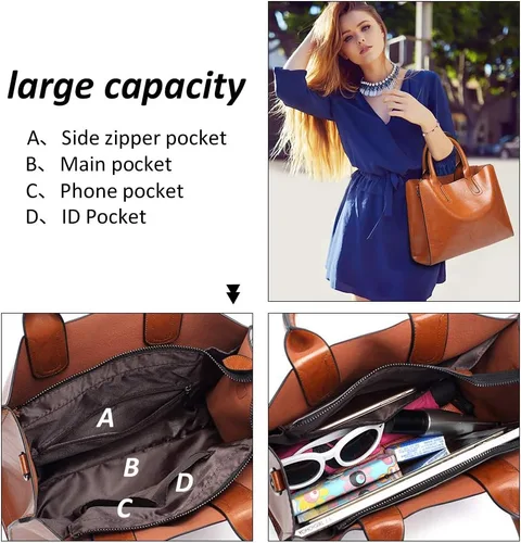 Vista 4 de Pahajim Bolsos de mano y bolsos de cuero para mujer con asa superior, bolsas de mano para mujer