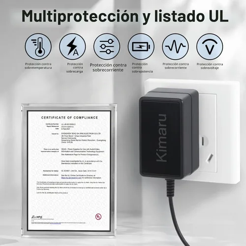 Vista 4 de Kimaru Adaptador de corriente de 12 V 2 A, certificación UL, 12 voltios, 2000 mA, cable de alimentación de CA a CC con 5 puntas para tiras LED