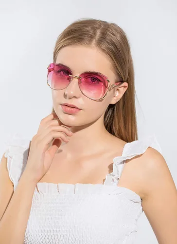 Vista 3 de VOLCHIEN Gafas de sol sin montura para mujer, montura brillante, lentes redondas, montura de metal, gafas de sol para mujeres y hombres VC1012