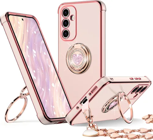 Vista 22 de XYZ Funda para Galaxy A14 5G con soporte y doble anillo, funda de lujo para Samsung A14 5G, color negro