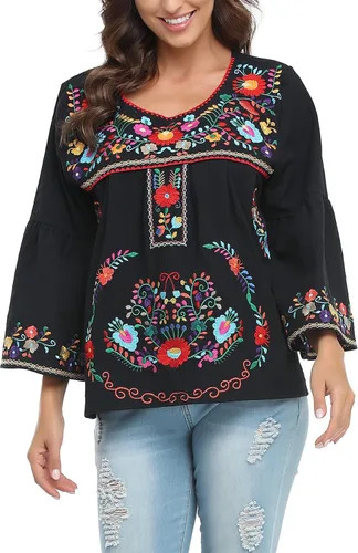 Vista 7 de YZXDORWJ Blusa campesina mexicana de algodón para mujer, color blanco