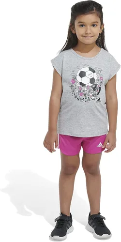 Vista 3 de adidas girls 2 Piece Graphic Tee & Mesh Short Set