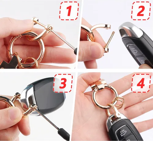 Vista 6 de Turcee Llavero de cuero de lujo con anillo D antipérdida, fibra de carbono brillante personalidad llavero de coche para mujereshombresmochilas
