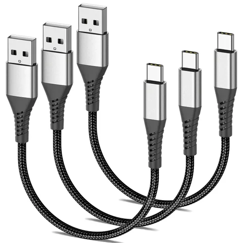 Vista 12 de Cable corto USB a USB C, paquete de 2 cables USB C de 1 pie, trenzado corto de 12 pulgadas, cable USBC de 3A de carga rápida para iPhone 17, 16, 15