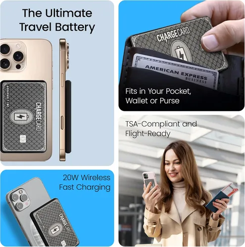 Vista 4 de AquaVault Chargecard Magsafe Cargador Portátil 5000mAh 20W Carga Rápida - Banco de Energía Magnético, Paquete de Batería Ultra-Delgado Compatible