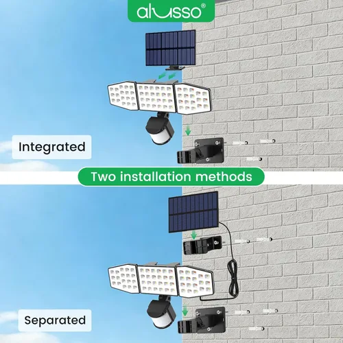 Vista 9 de ALUSSO Luces solares con sensor de movimiento para exteriores de 400 lúmenes, luces de seguridad LED con control remoto, 3 modos